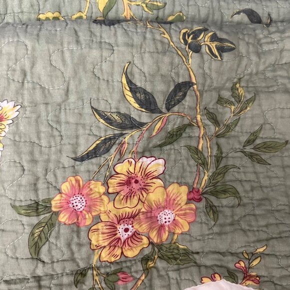 Pem America Green Floral Cottage French Country Farmhouse Quilt & Sham Set Twin - Picture 4 of 7
